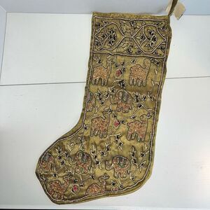 Chico’s Vintage Beaded Animal Celebration Stocking Gold Multicolor Holiday